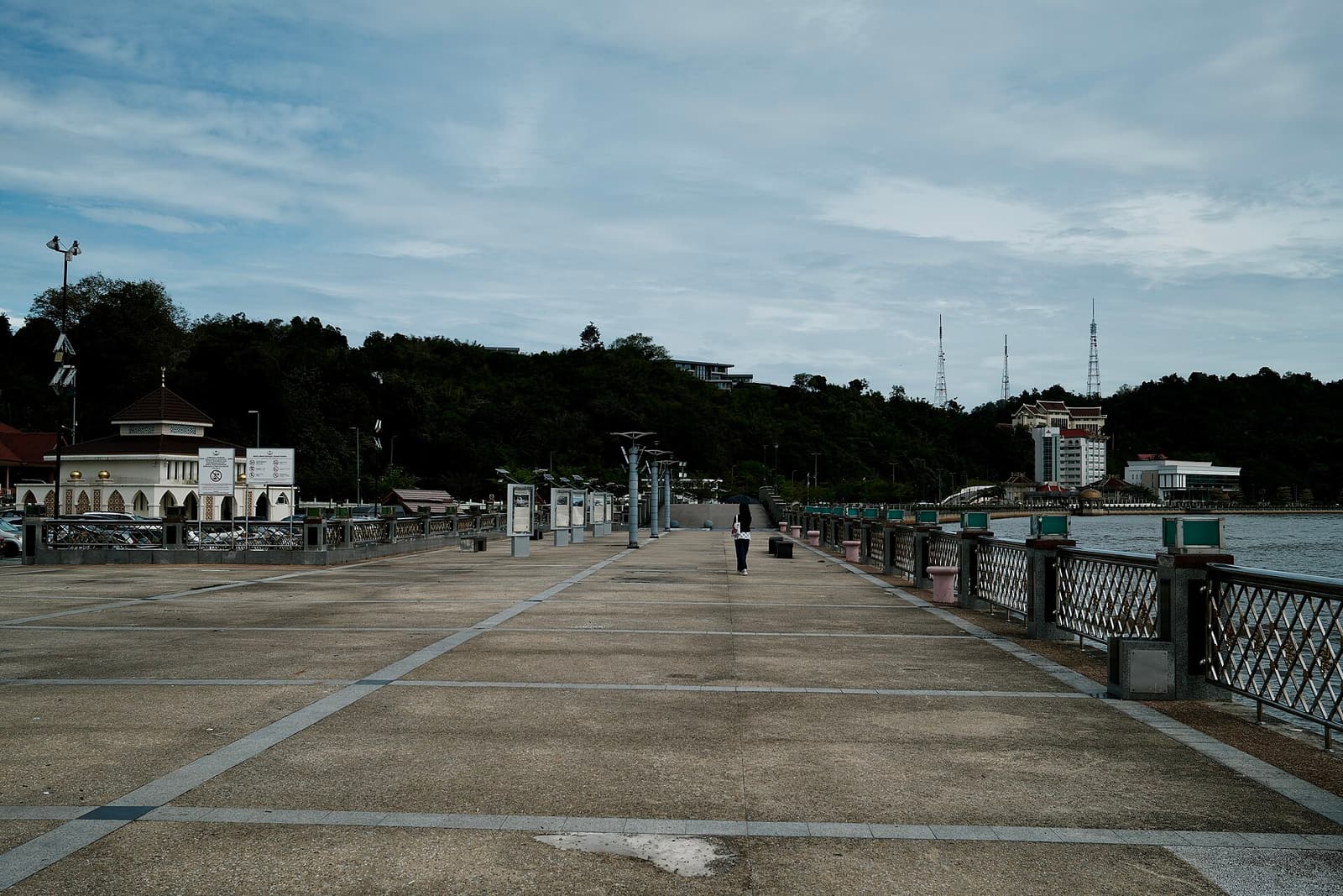 The paved riverside promenade of the Bandar Seri Begawan waterfront