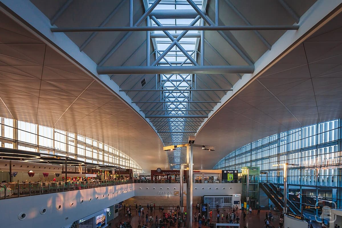 The departure hall of Brunei International Airport under its vaulted roof